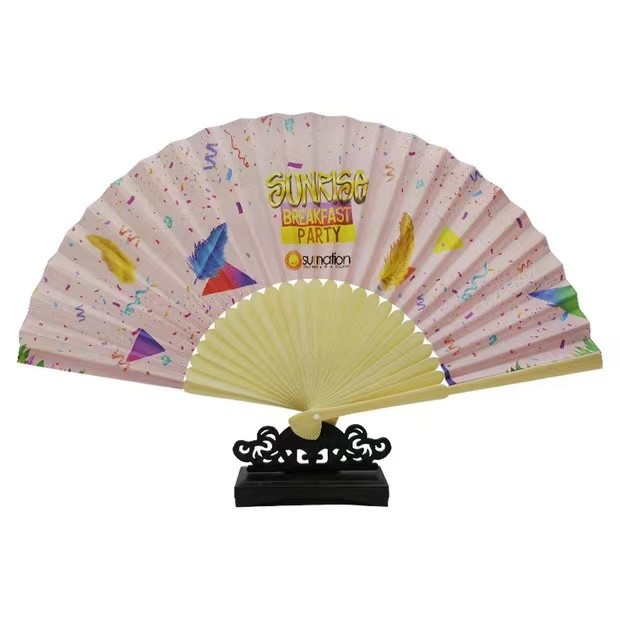 Personalized Customized Printing Bamboo Hand Fan Clack Foldable Japanese Hand Fan