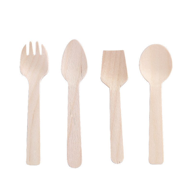 Biodegradable Tableware Cutlery Set , Barbecue Wooden Forks And Spoons Disposable