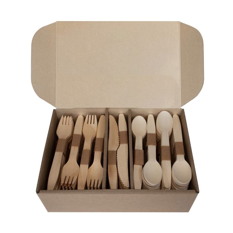 Biodegradable Tableware Cutlery Set , Barbecue Wooden Forks And Spoons Disposable