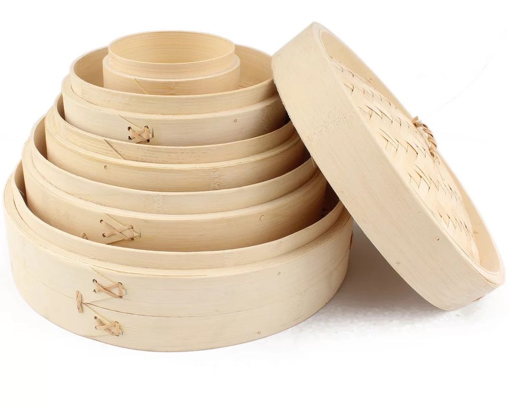 Custom Dim Sum Bamboo Steamers , Two Tier Bamboo Steamer Kitchen