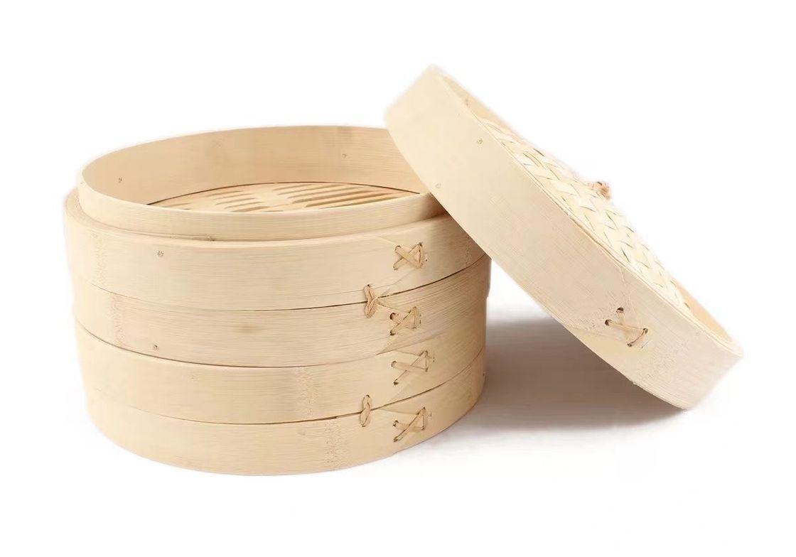 Custom Dim Sum Bamboo Steamers , Two Tier Bamboo Steamer Kitchen