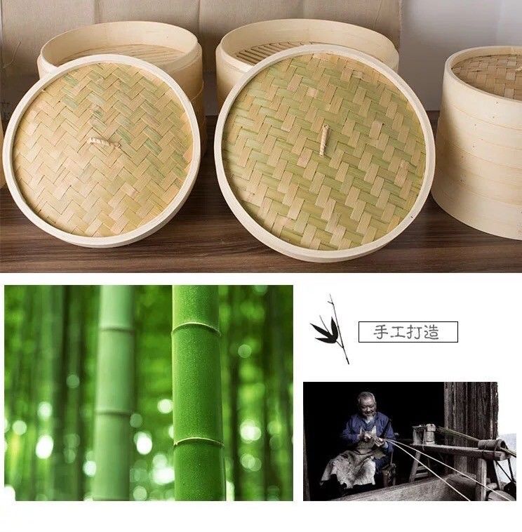 10 Inch Lid Dim Sum Bamboo Steamers , Rice Bamboo Momo Steamer Basket Kitchen